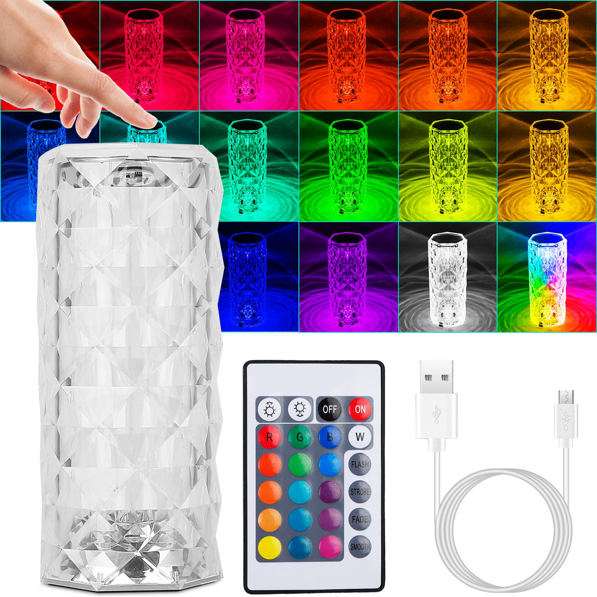Crystal Rose Lamp – touch crystal table lamp with 16 colors and remote