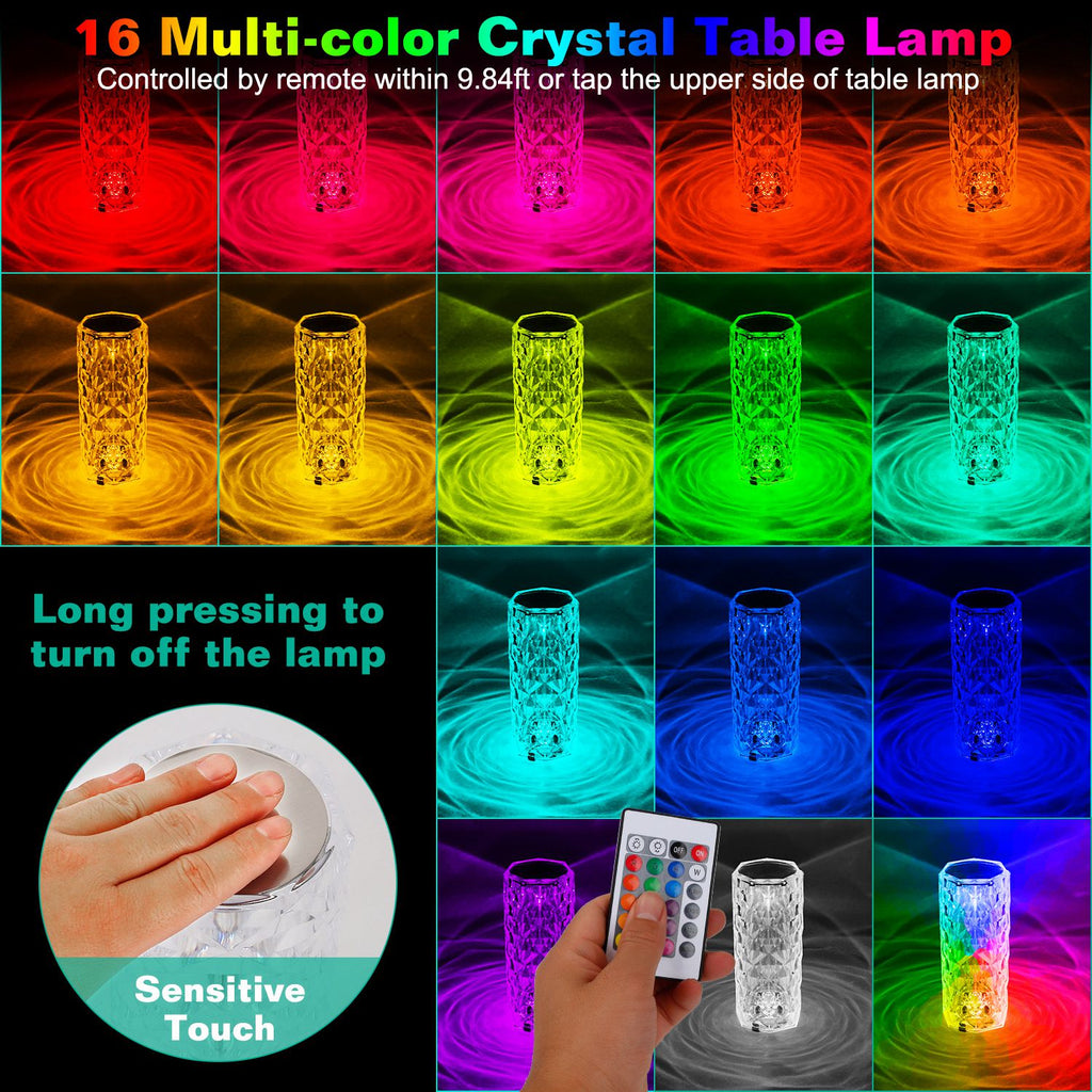 Crystal Rose Lamp – touch crystal table lamp with 16 colors and remote