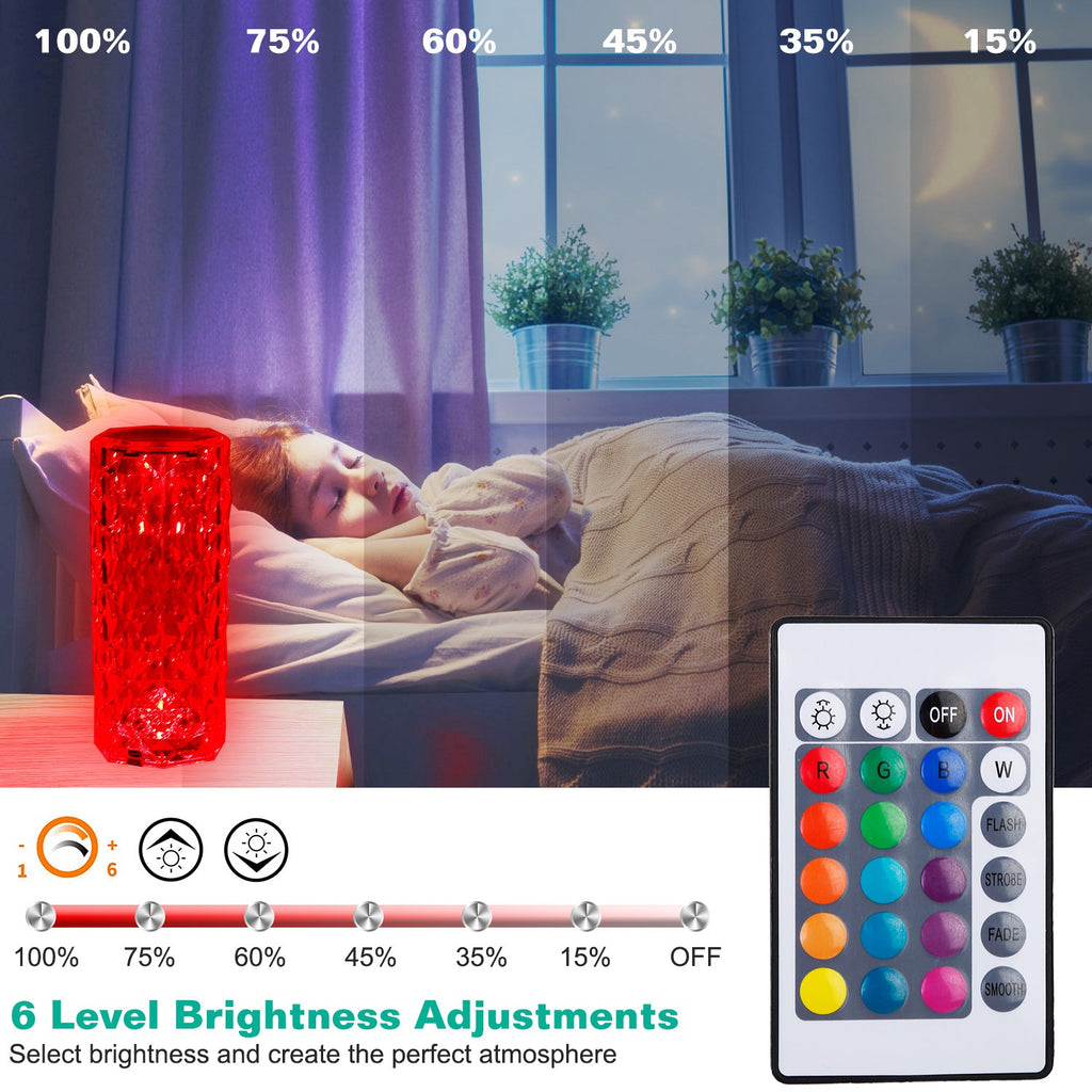 Crystal Rose Lamp – touch crystal table lamp with 16 colors and remote