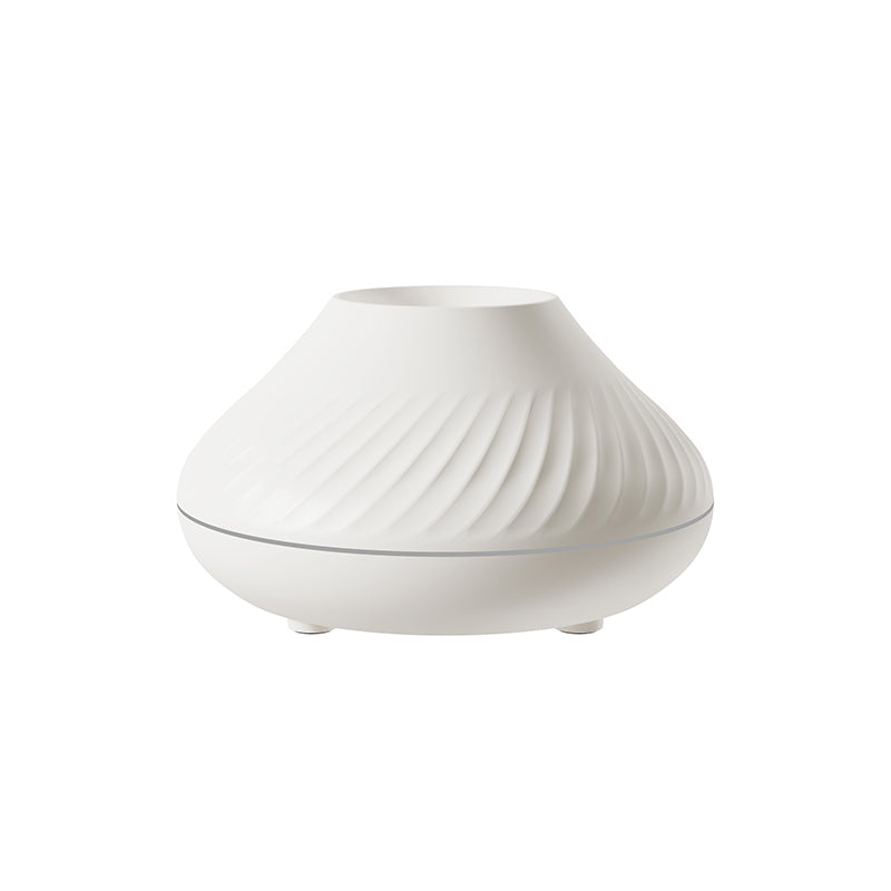 White flame diffuser, volcano shape, switched off on white background
